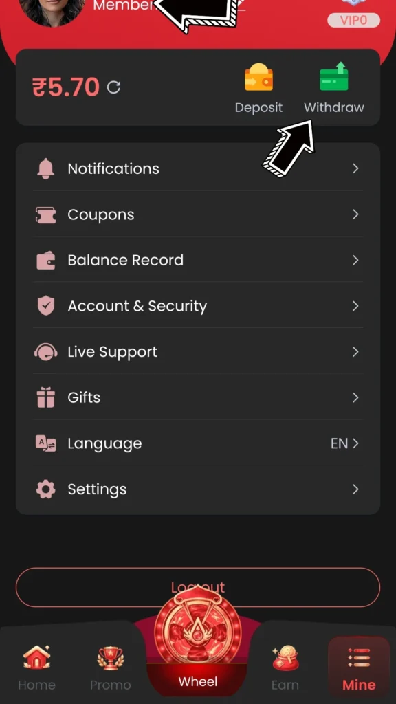 13L Game Withdrawal Option
